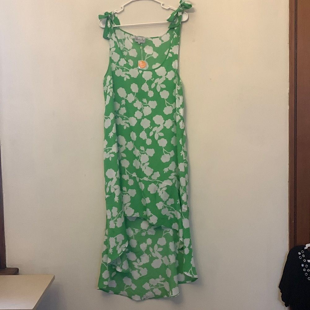 Mudpie green white floral high low swimsuit cover up Size L NWT